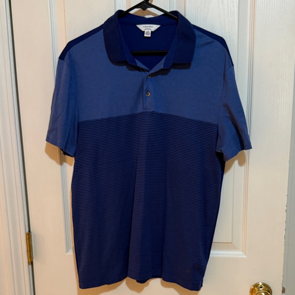 Calvin Klein Men's Size Large Blue Striped Polo Shirt
